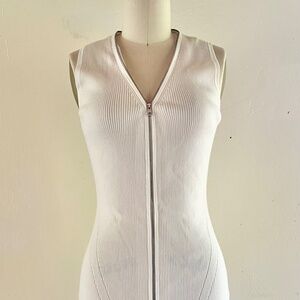 Rag & Bone Zip Up White Ribbed Sleeveless Bodycon Dress